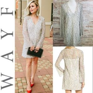 WAYF WHITE BLACK LACE BELL LONG SLEEVE MINI SHIFT DRESS